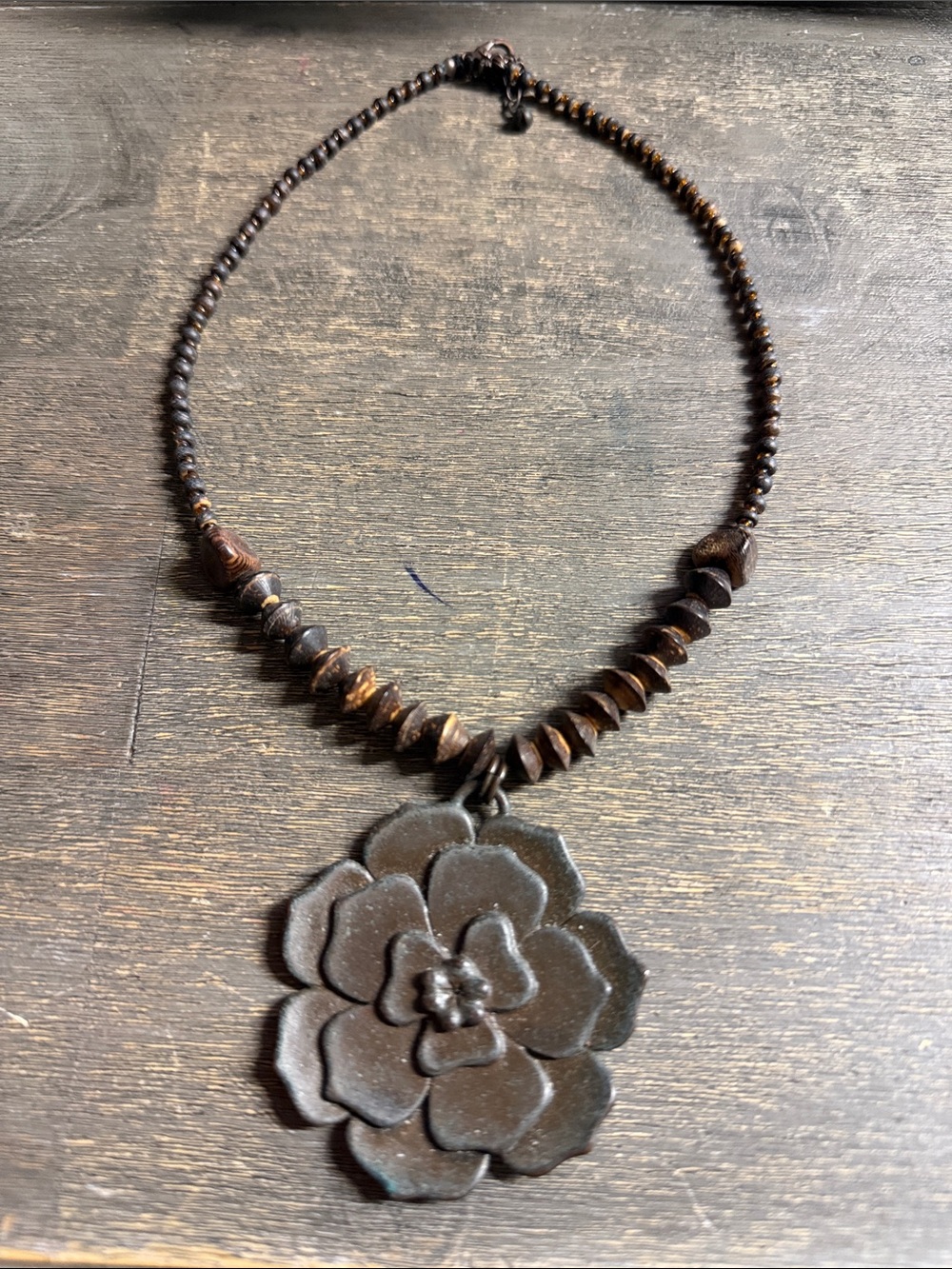 Handcrafted Dark Brown Floral Pendant Necklace